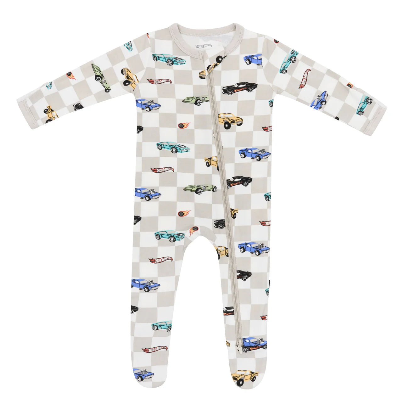 Zippered Footie in Oat - Fast and Fierce Print