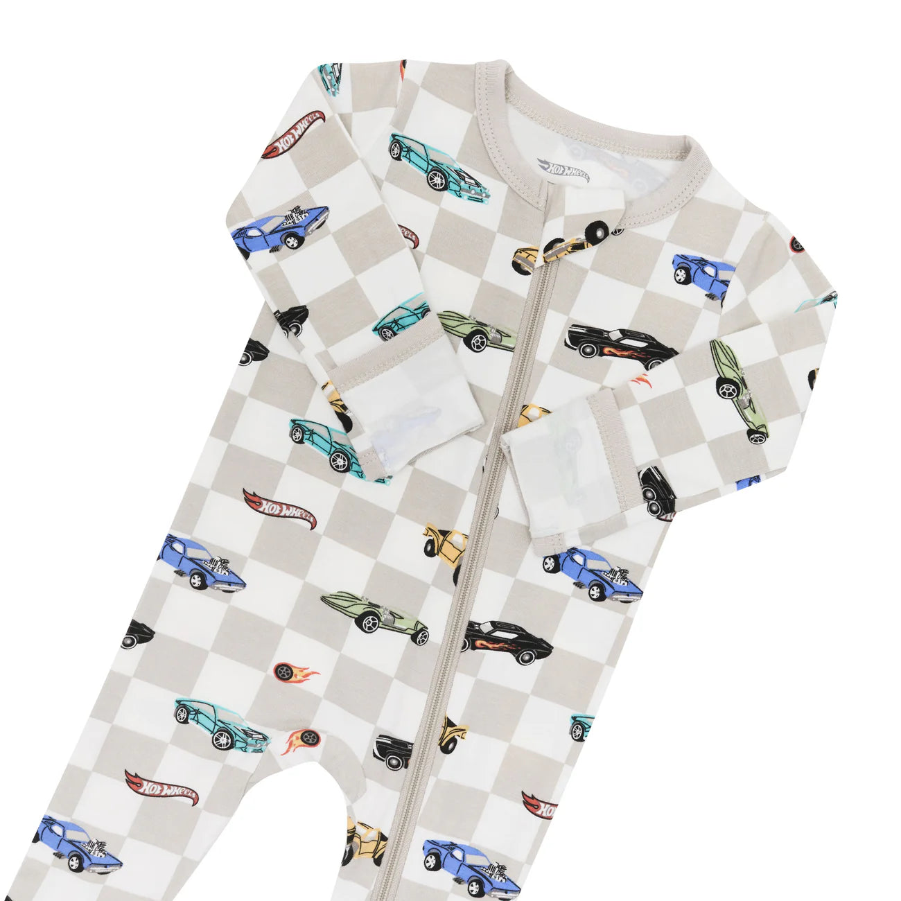 Zippered Footie in Oat - Fast and Fierce Print