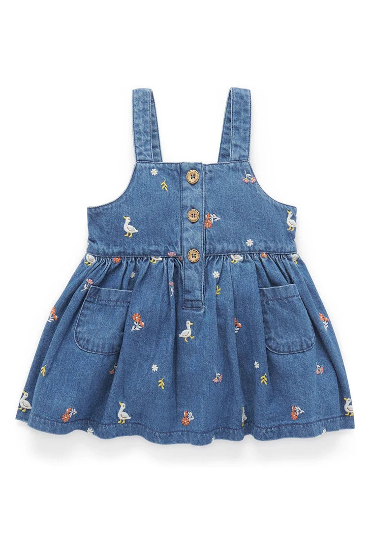 Embroidered Pinnie Set in Mid Denim Blue