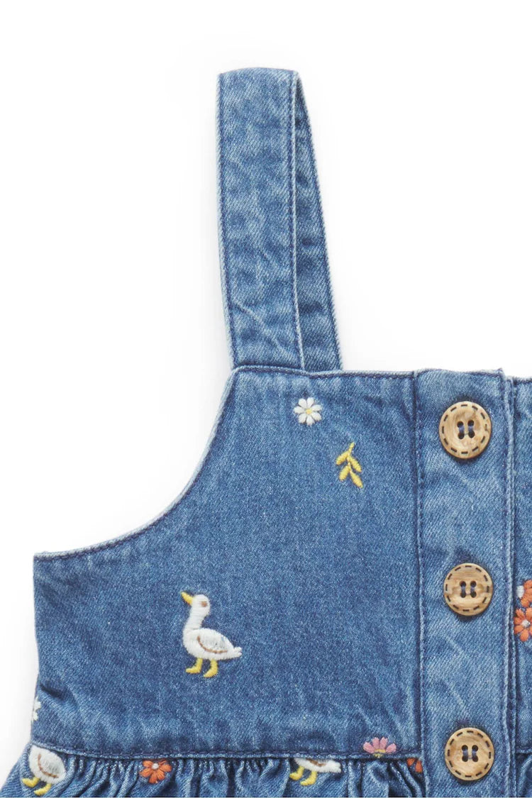 Embroidered Pinnie Set in Mid Denim Blue