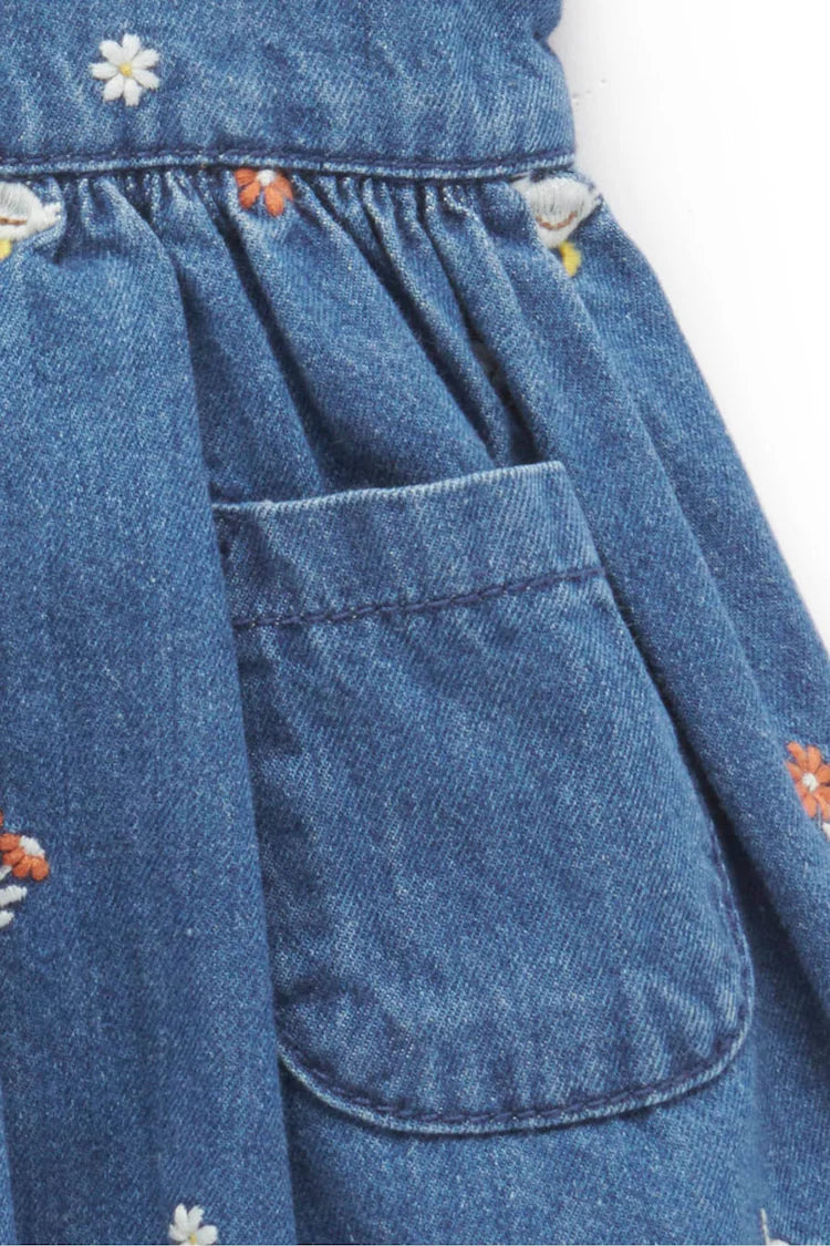 Embroidered Pinnie Set in Mid Denim Blue
