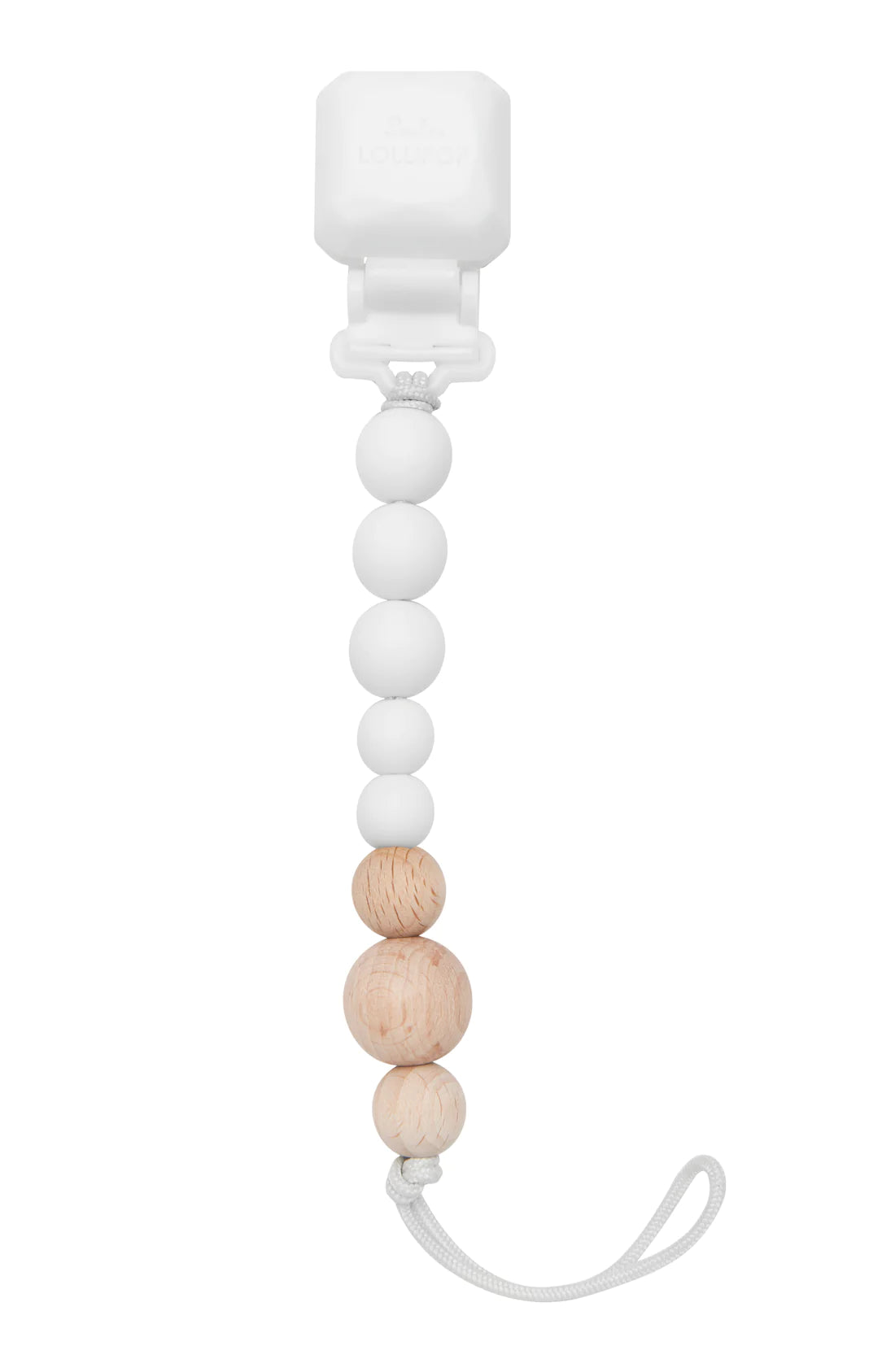 Colour Pop Silicone & Wood Pacifier Clip - Snow White