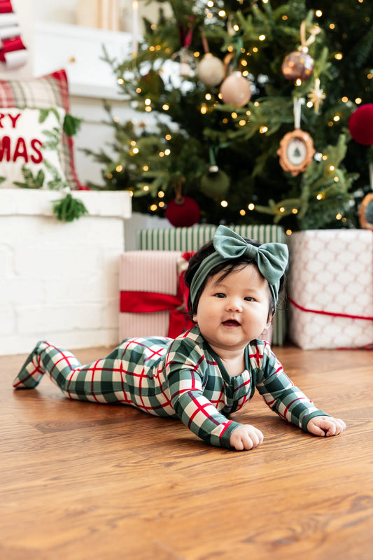 Zippered Footie in Holiday Plaid