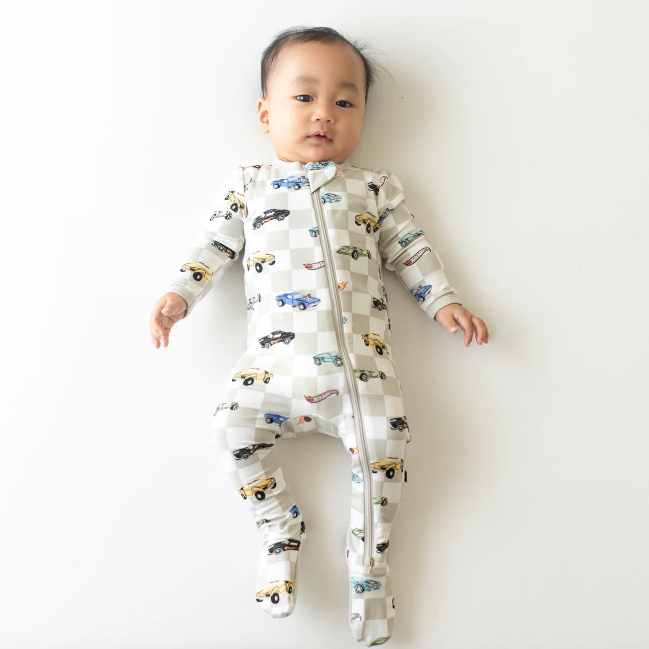 Zippered Footie in Oat - Fast and Fierce Print