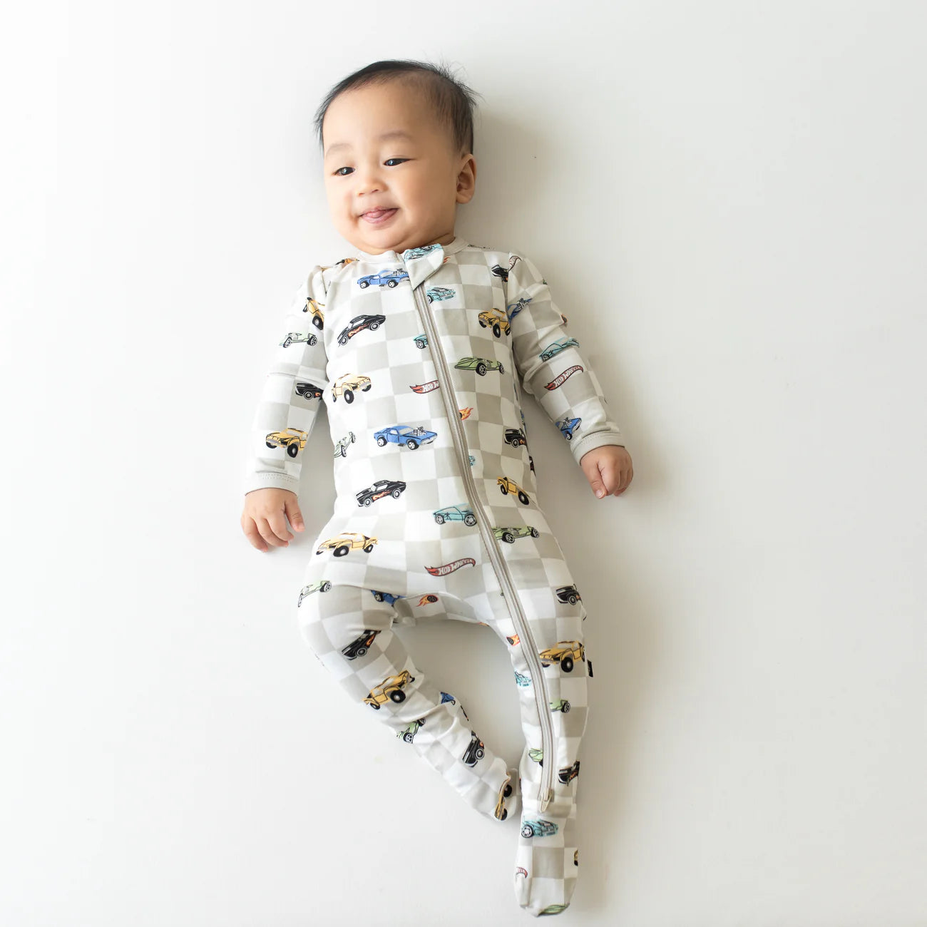 Zippered Footie in Oat - Fast and Fierce Print