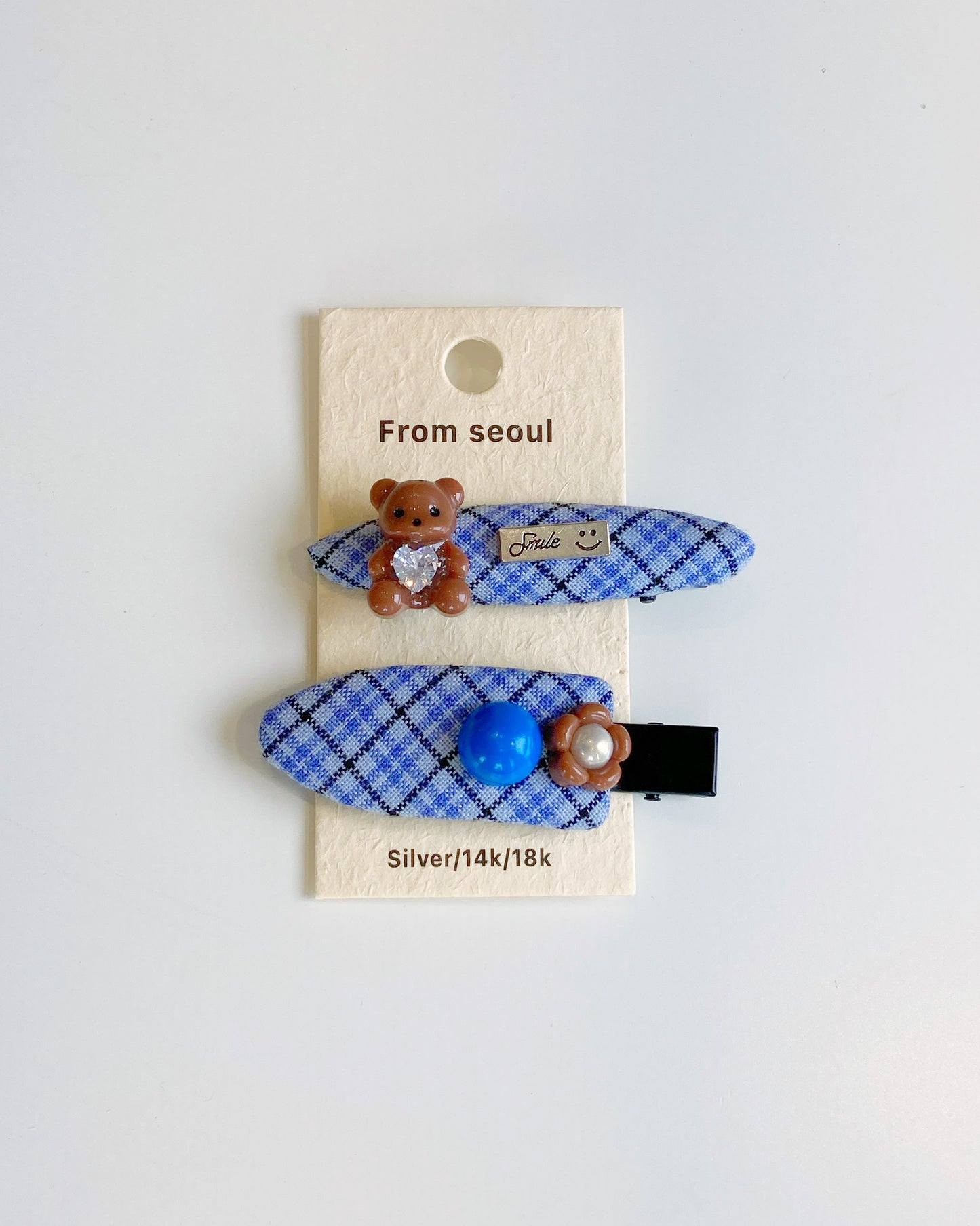 Plaid Bear Hair Clips - 2 Piece Set