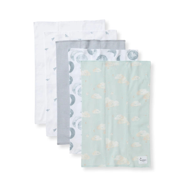 Bee Essential Set of 5 Burp Cloths Cloud