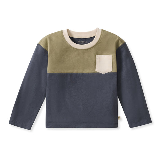 Blue Colour Blocked L/SLV Tee