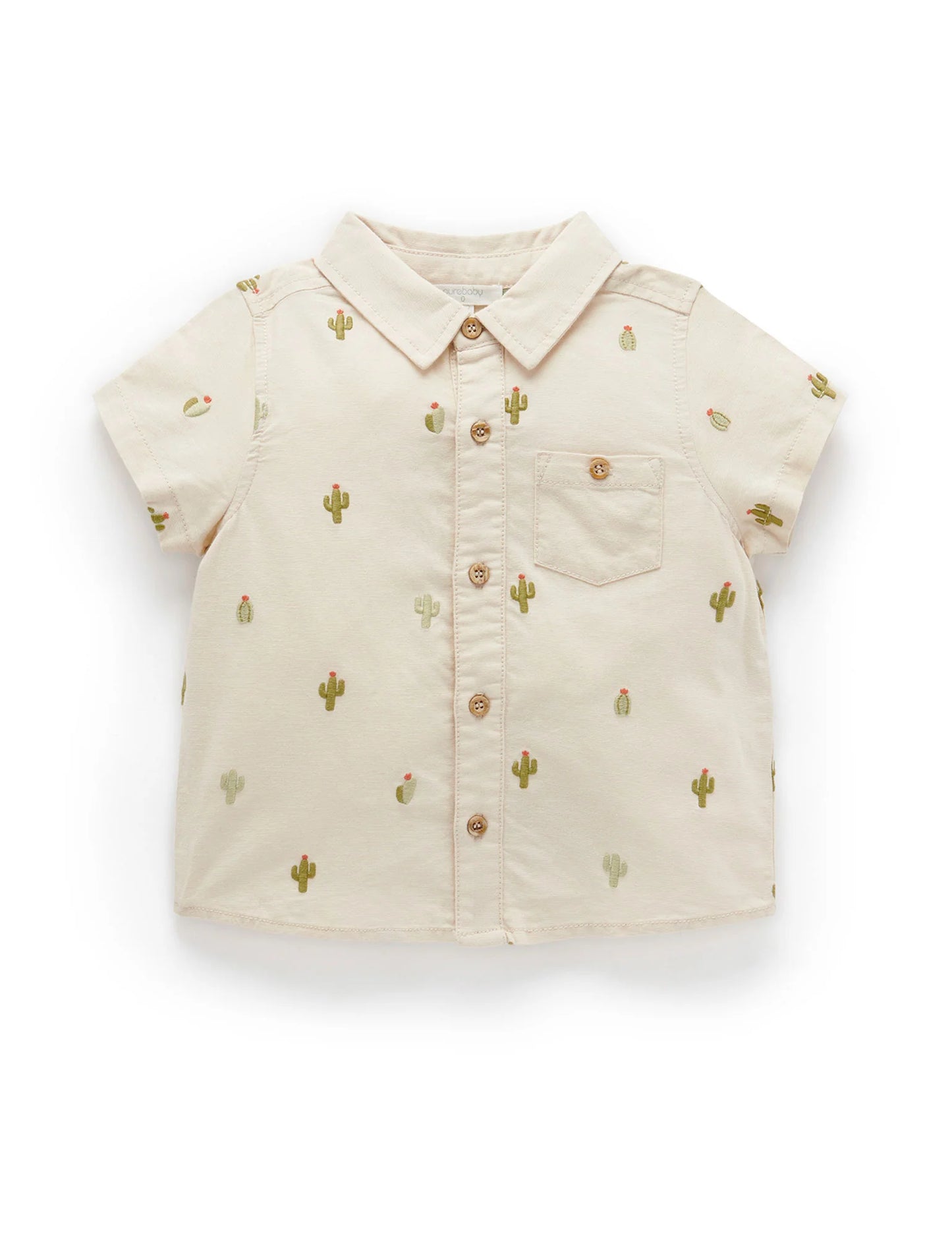 Linen Blend Embroidered Shirt - Oat Cacti Broderie