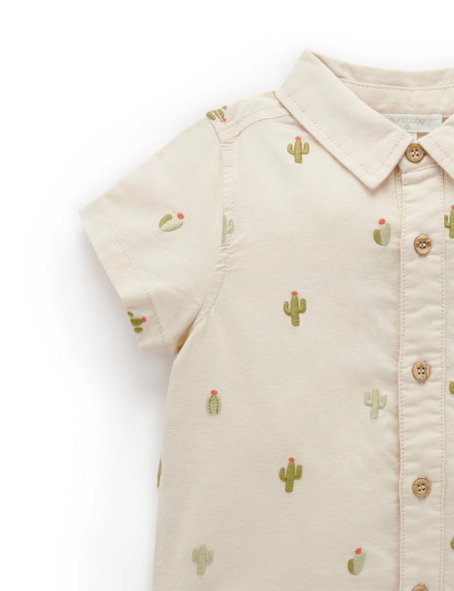 Linen Blend Embroidered Shirt - Oat Cacti Broderie