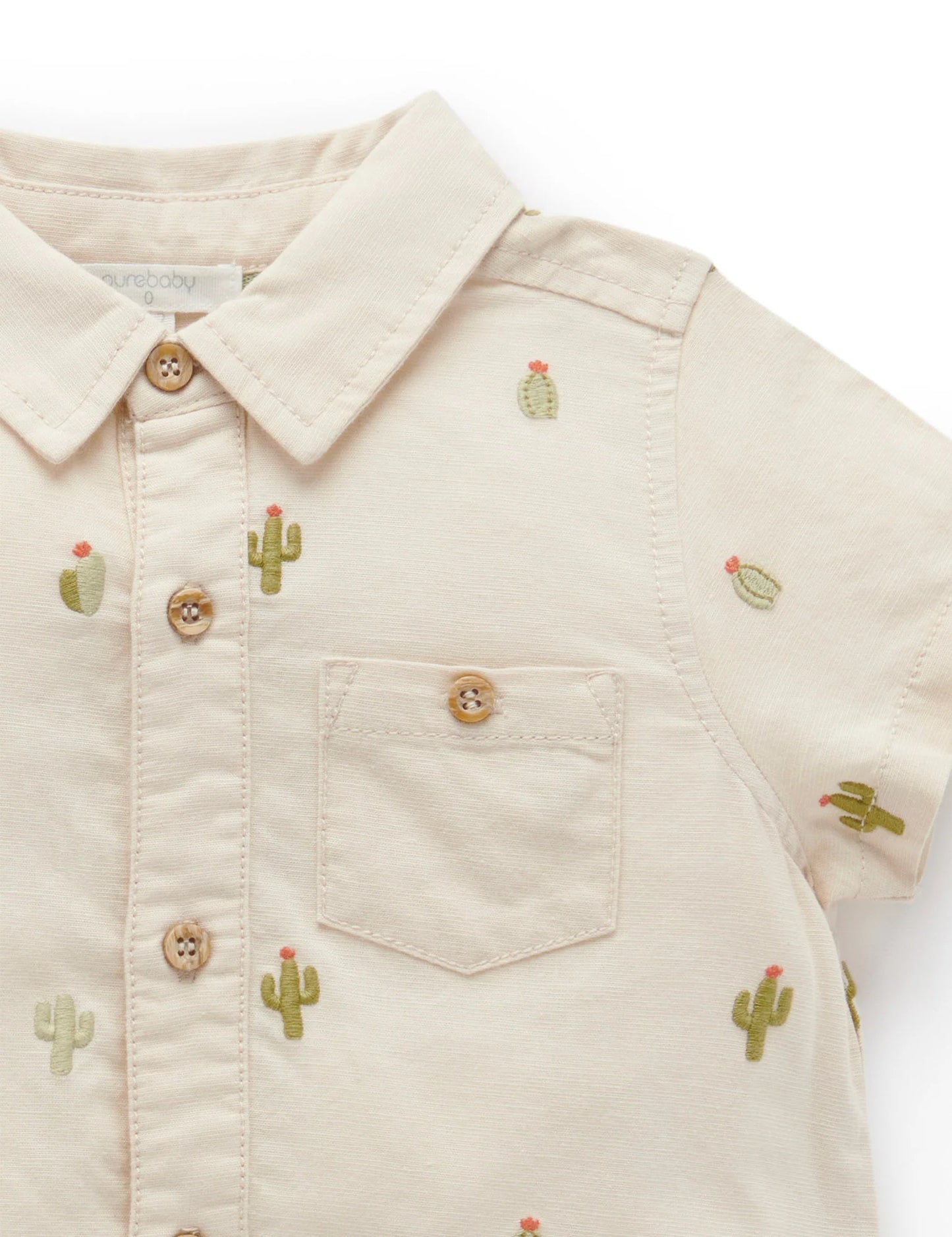 Linen Blend Embroidered Shirt - Oat Cacti Broderie