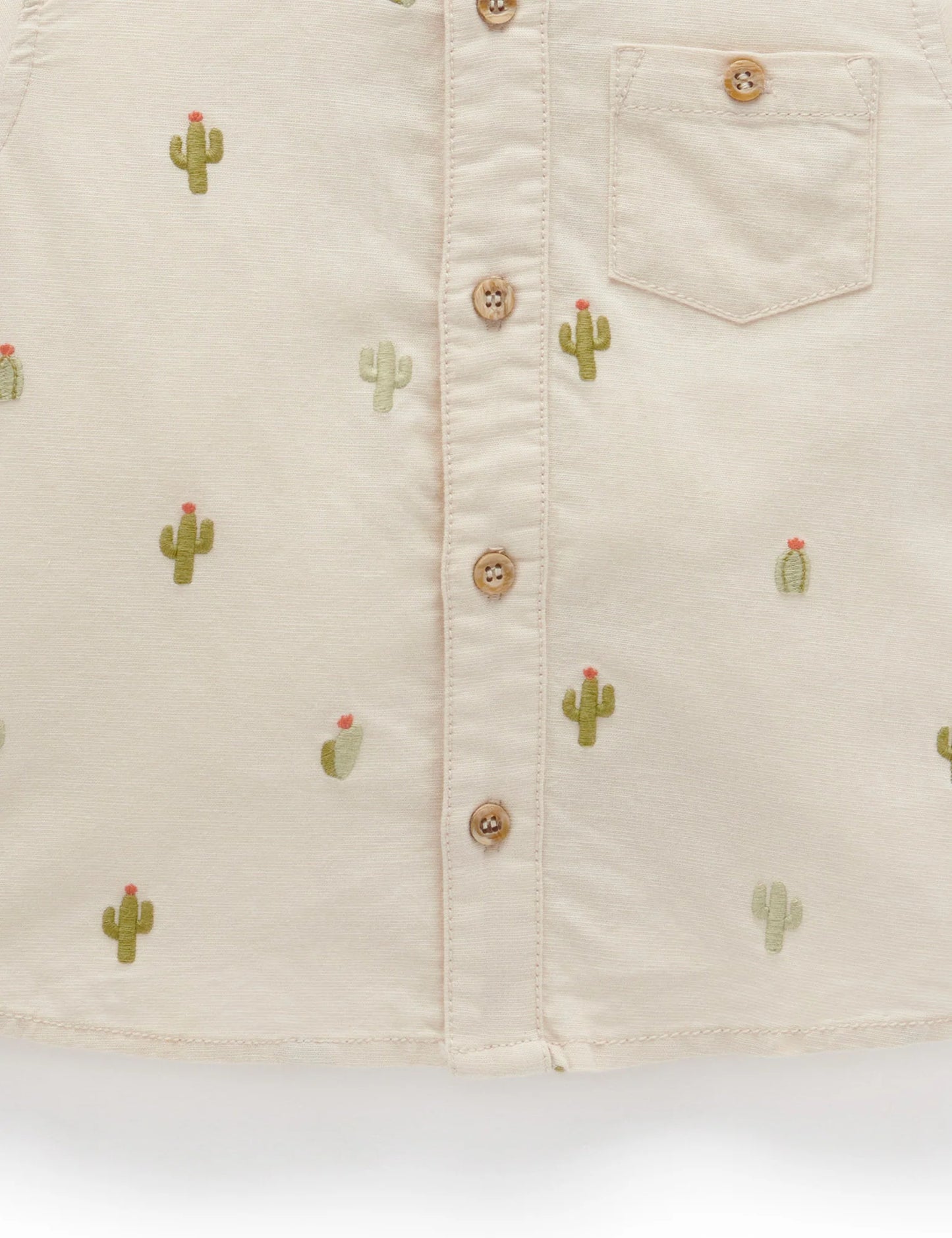 Linen Blend Embroidered Shirt - Oat Cacti Broderie