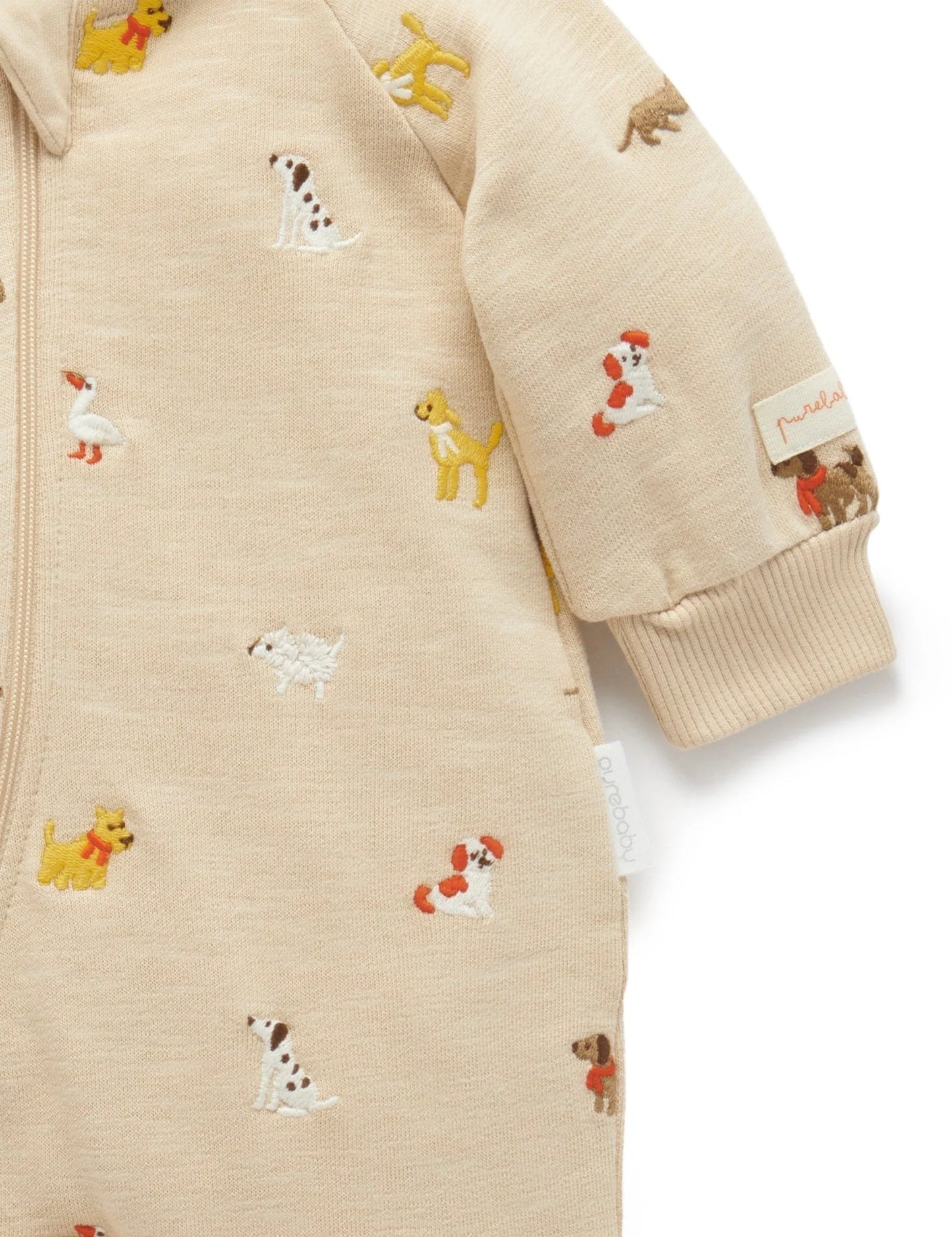 Embroidered Fleecey Growsuit in Doggy