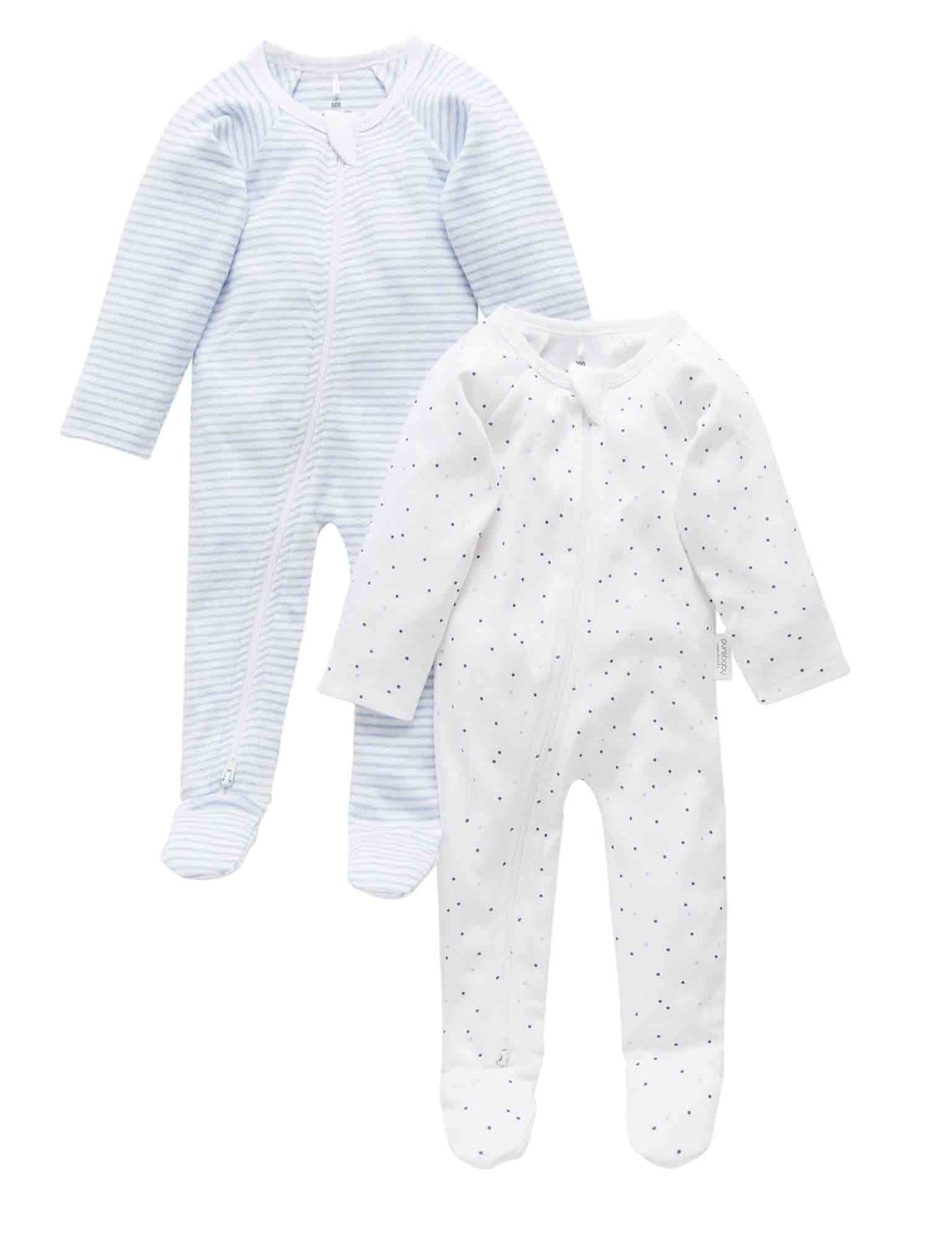 Pale Blue 2 Pack Zip Growsuit