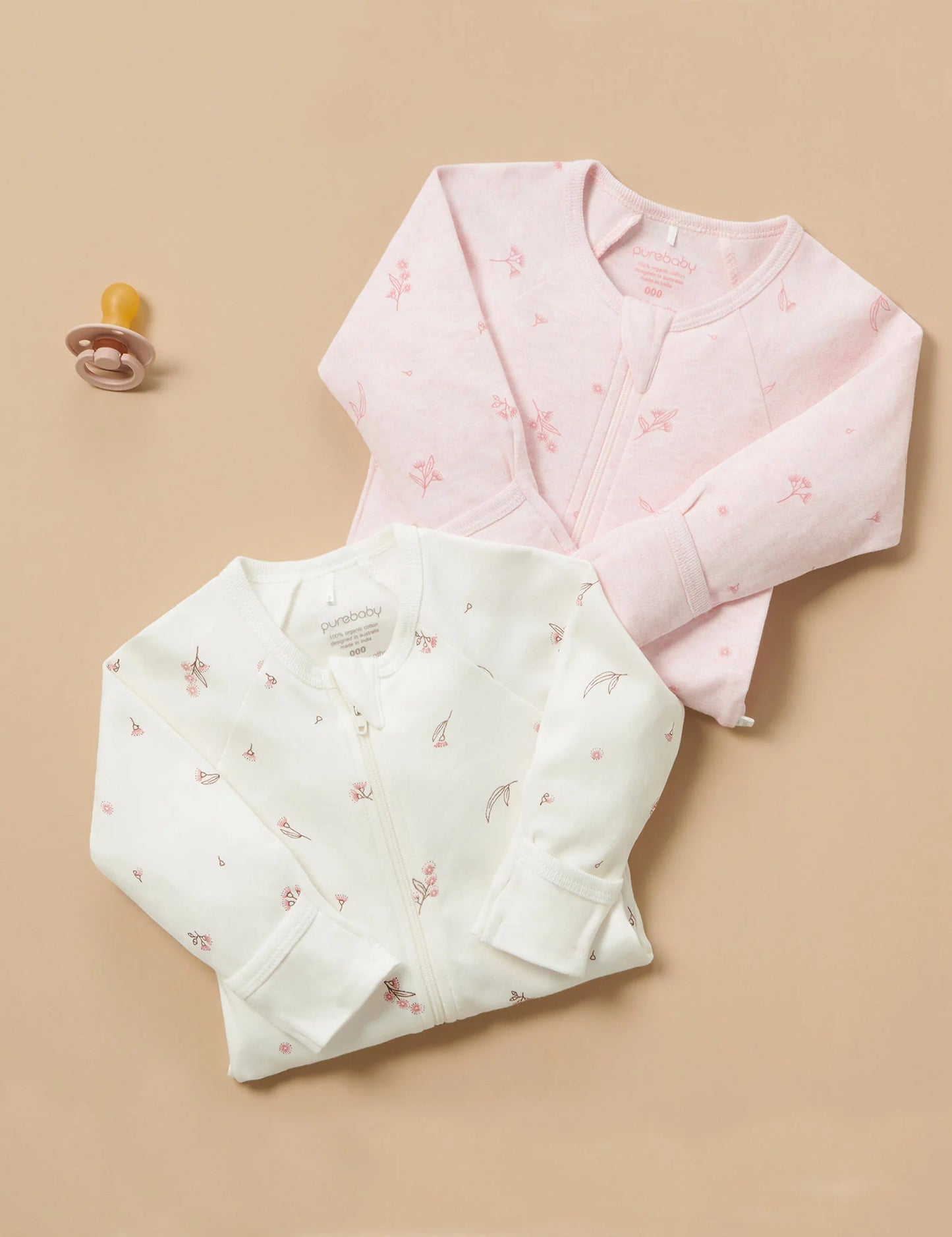Pale Pink Blossom 2 Pack Zip Growsuit