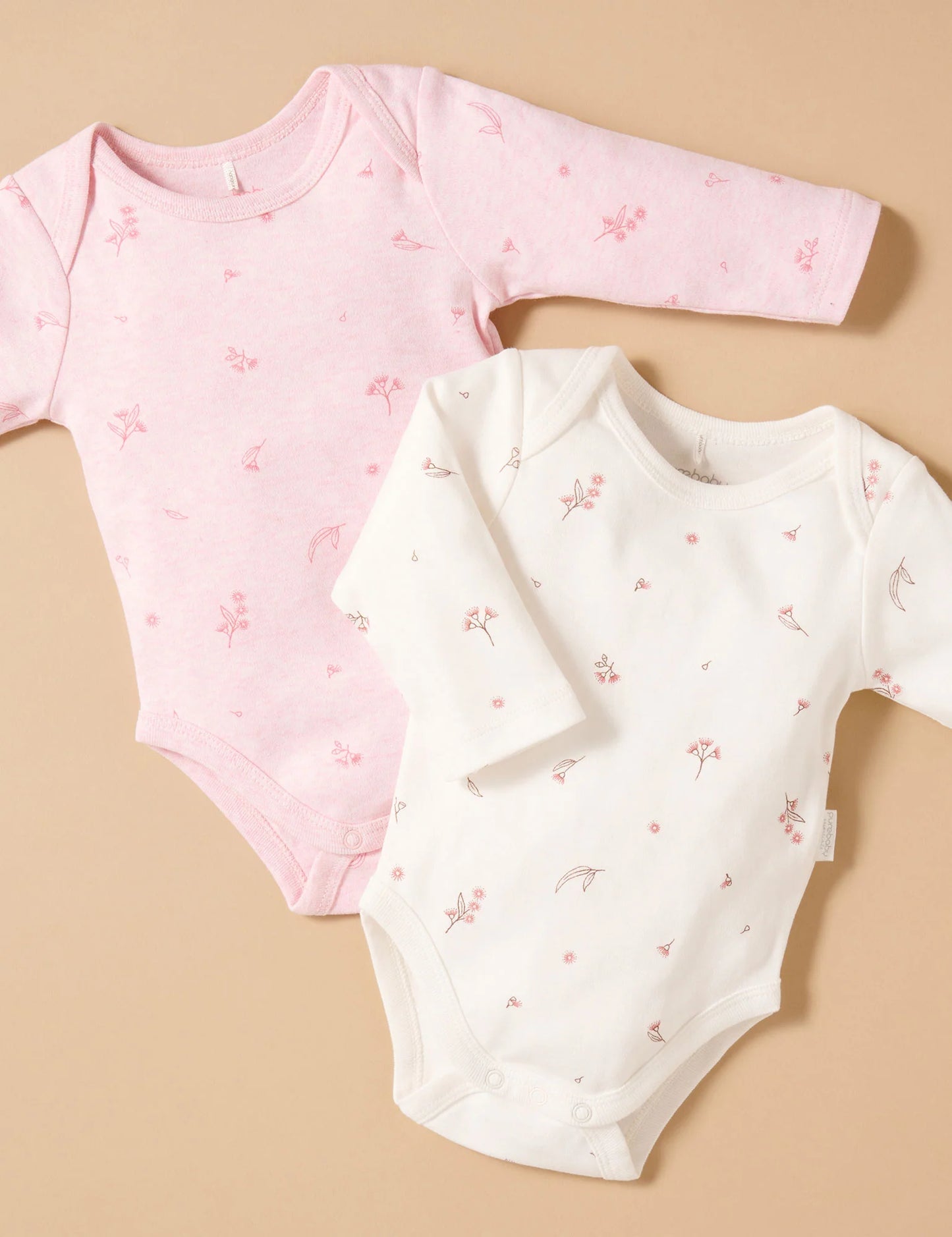 2 Pack Easy Neck Long Sleeve Bodysuit in Pale Pink Blossom