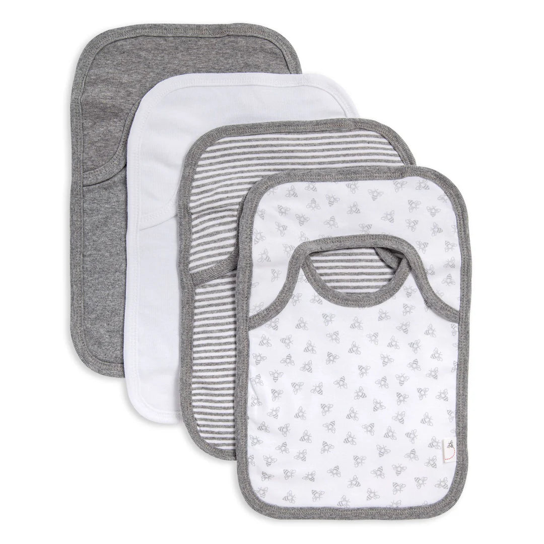 Bee Essentials Set of 4 Bibs- Heather Grey