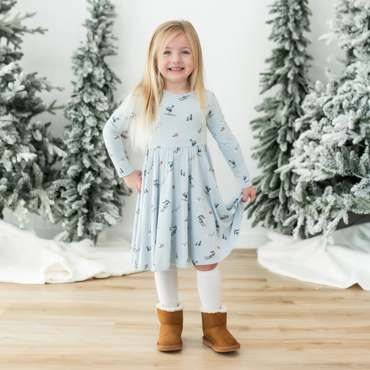 Long Sleeve Twirl Dress in Ski