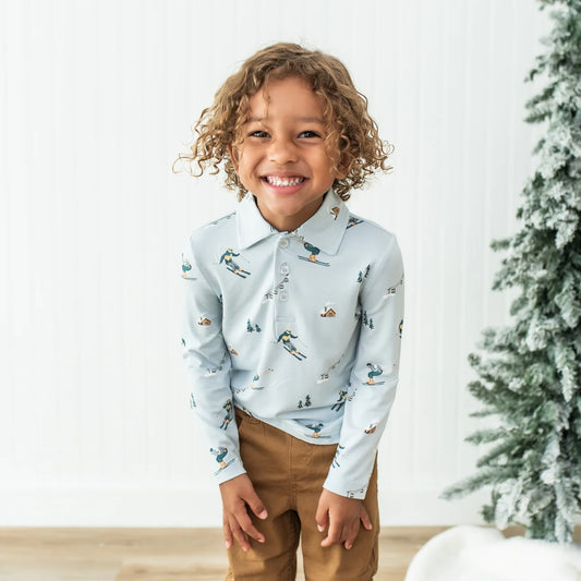 Toddler Long Sleeve Polo in Ski