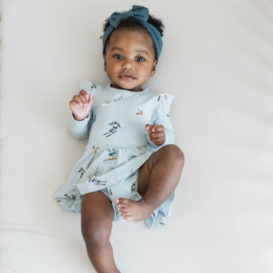 Long Sleeve Twirl Bodysuit Dress in Ski