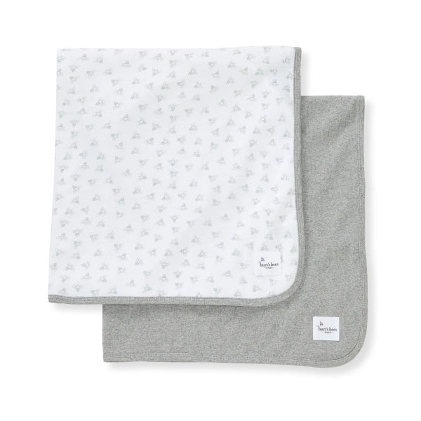 Honey Bee Organic Cotton Receiveing Blankets 2 Pack - Heather grey