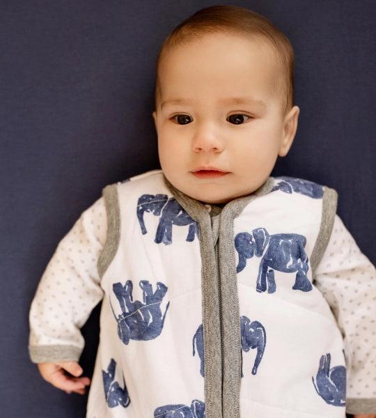 Wandering Elephants Organic Beekeeper™ Wearable Baby Blanket - Indigo