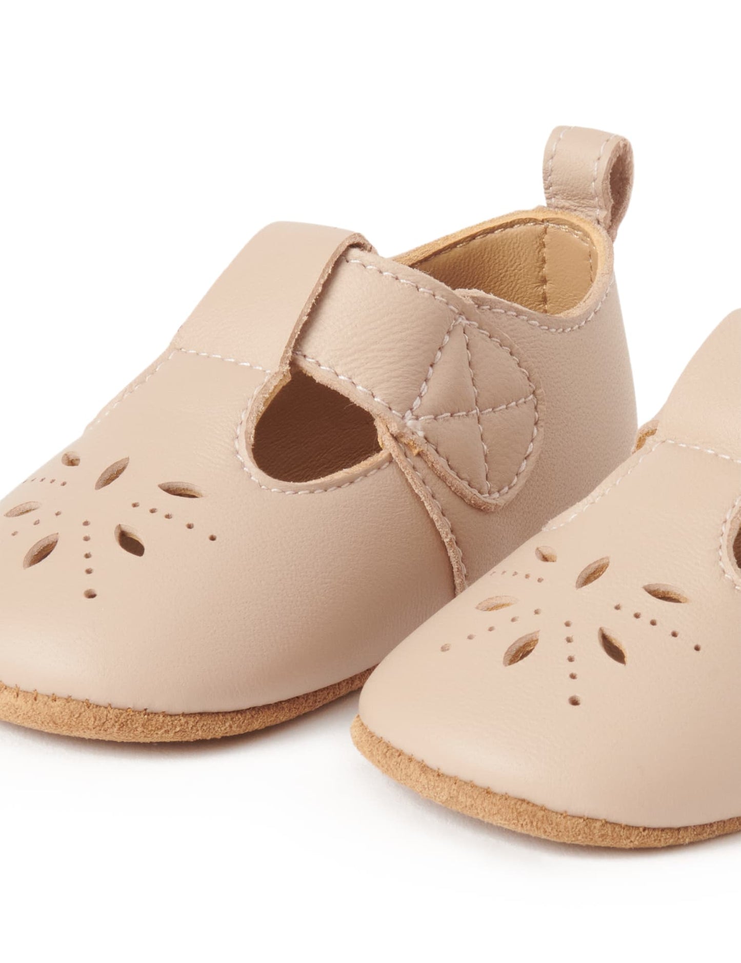 Leather Eyelet T-Bar - Blush