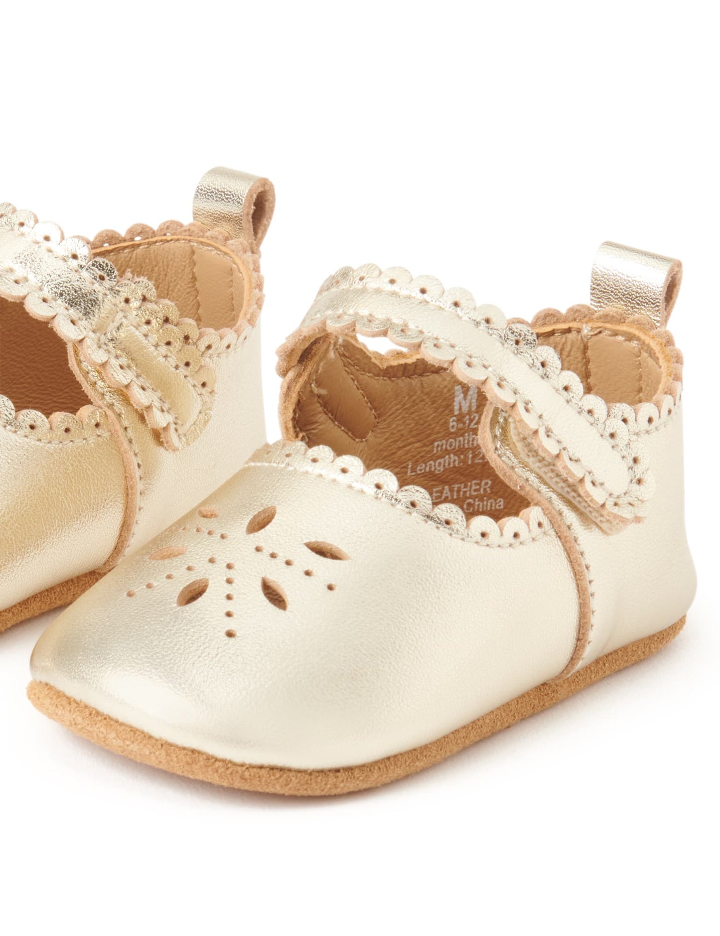 Leather Eyelet Mary Jane - Light Gold