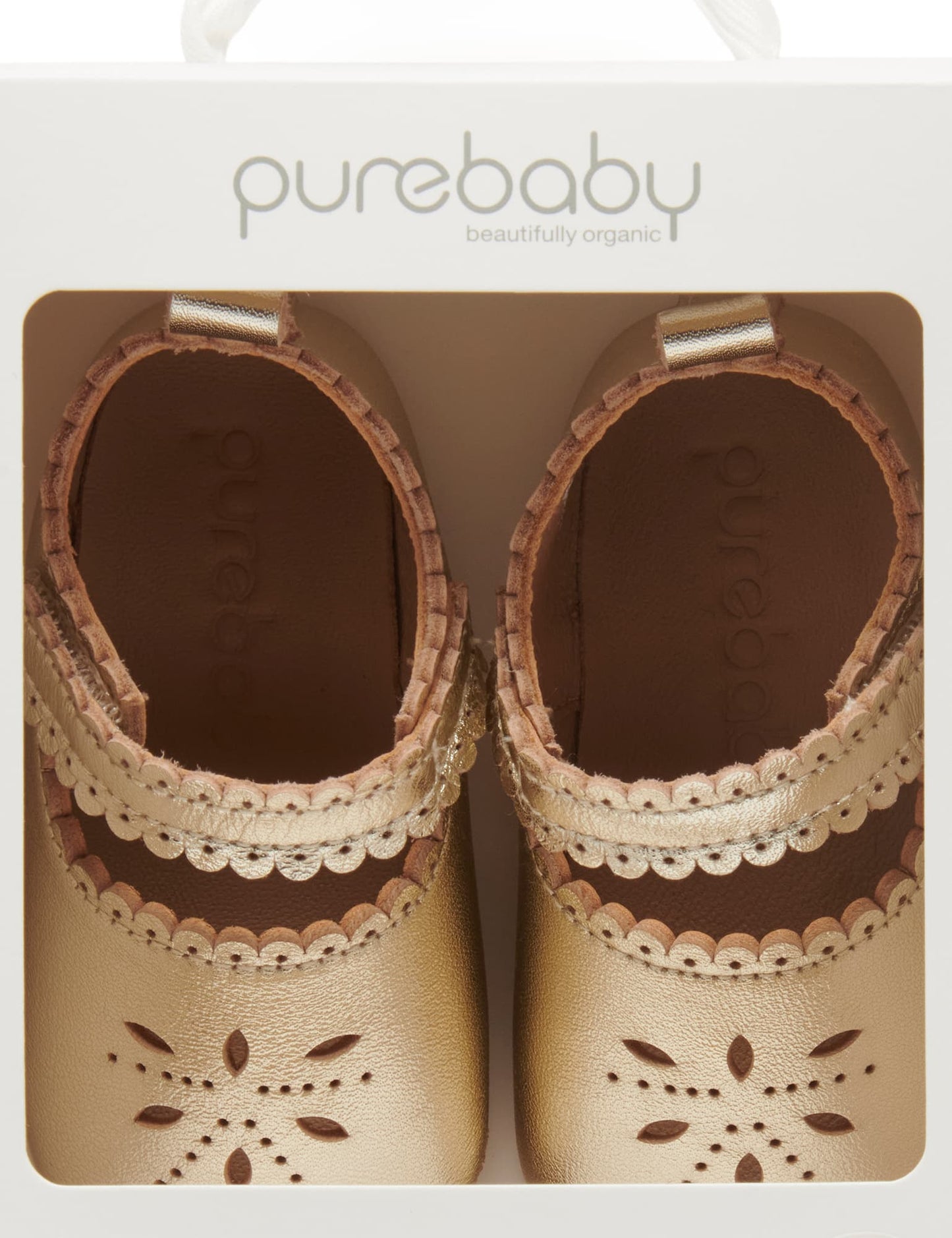 Leather Eyelet Mary Jane - Light Gold