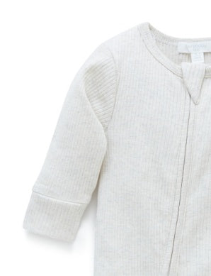 Rib Zip Growsuit in Wheat