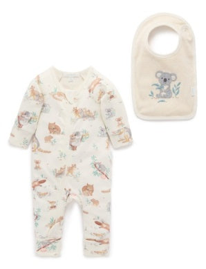 Zip Growsuit & Reversible Bib Set - Bush babies
