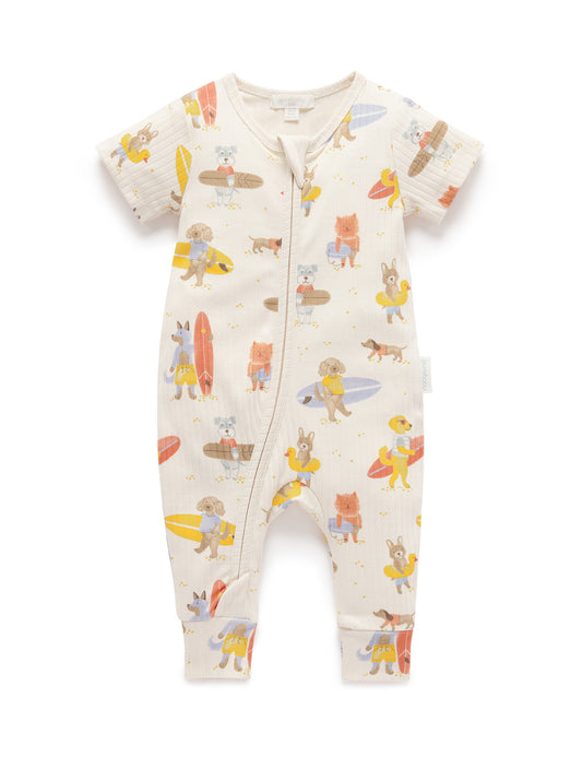 Rib Zip Growsuit in Surfing Dogs