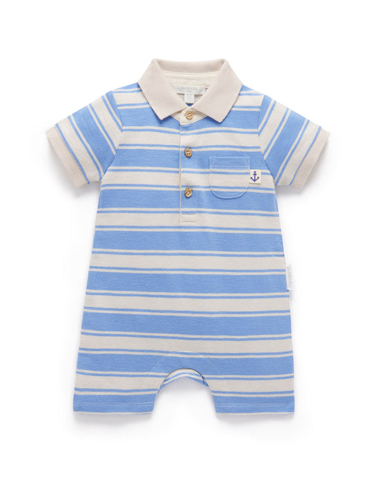 Striped Polo Growsuit in Ocean