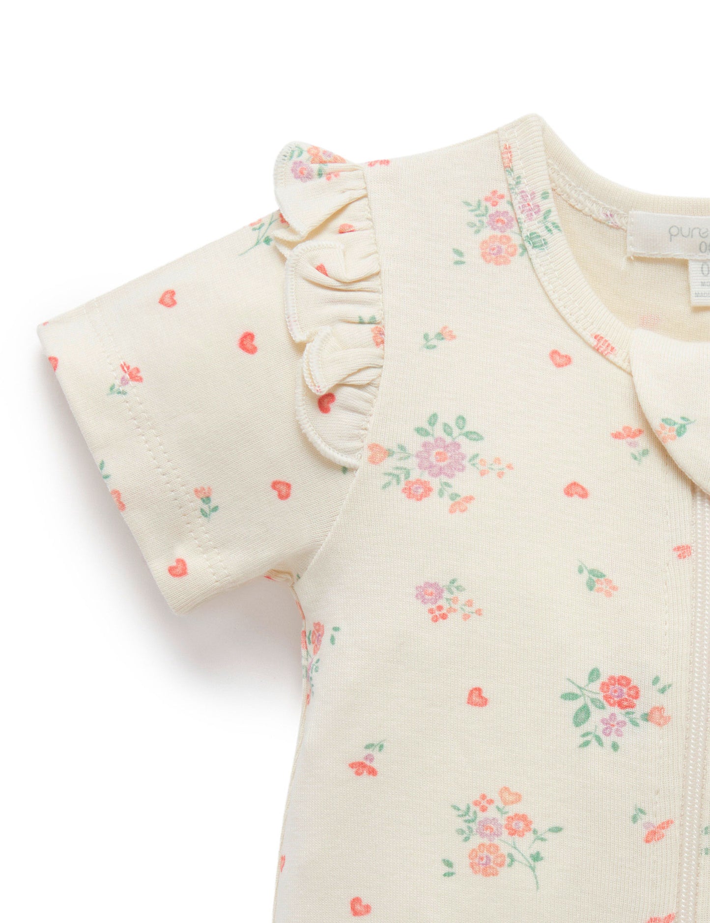 Ruffle Zip Growsuit in Love heart