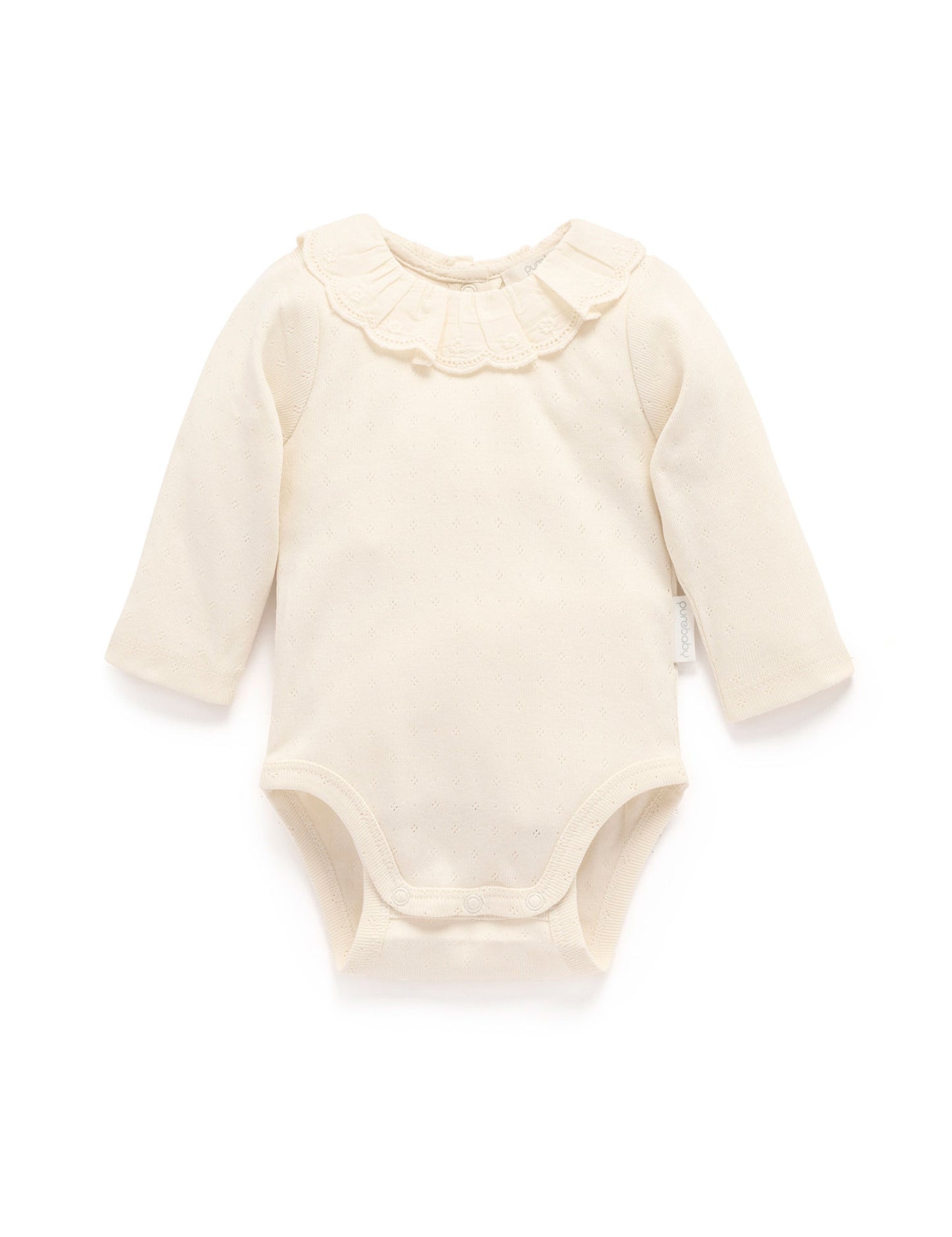 Ruffle Pointelle L/S Bodysuit in Cloud