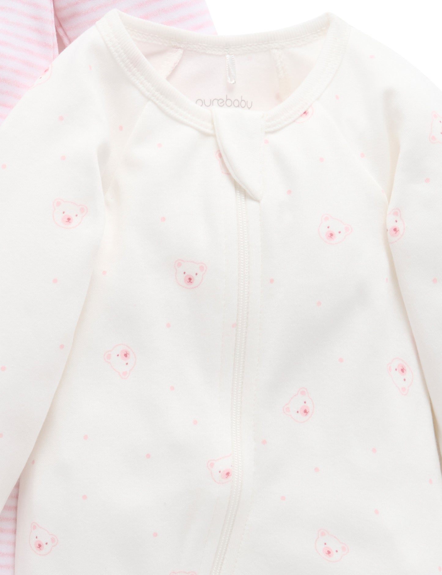 2 Pack Zip Growsuit - Pale Pink Bear