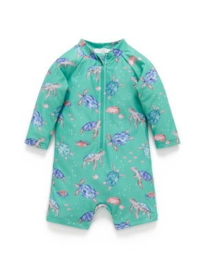 Printed L/S Sunsuit - Sea Turtles Print