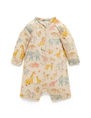 Printed L/S Sunsuit - Savanna