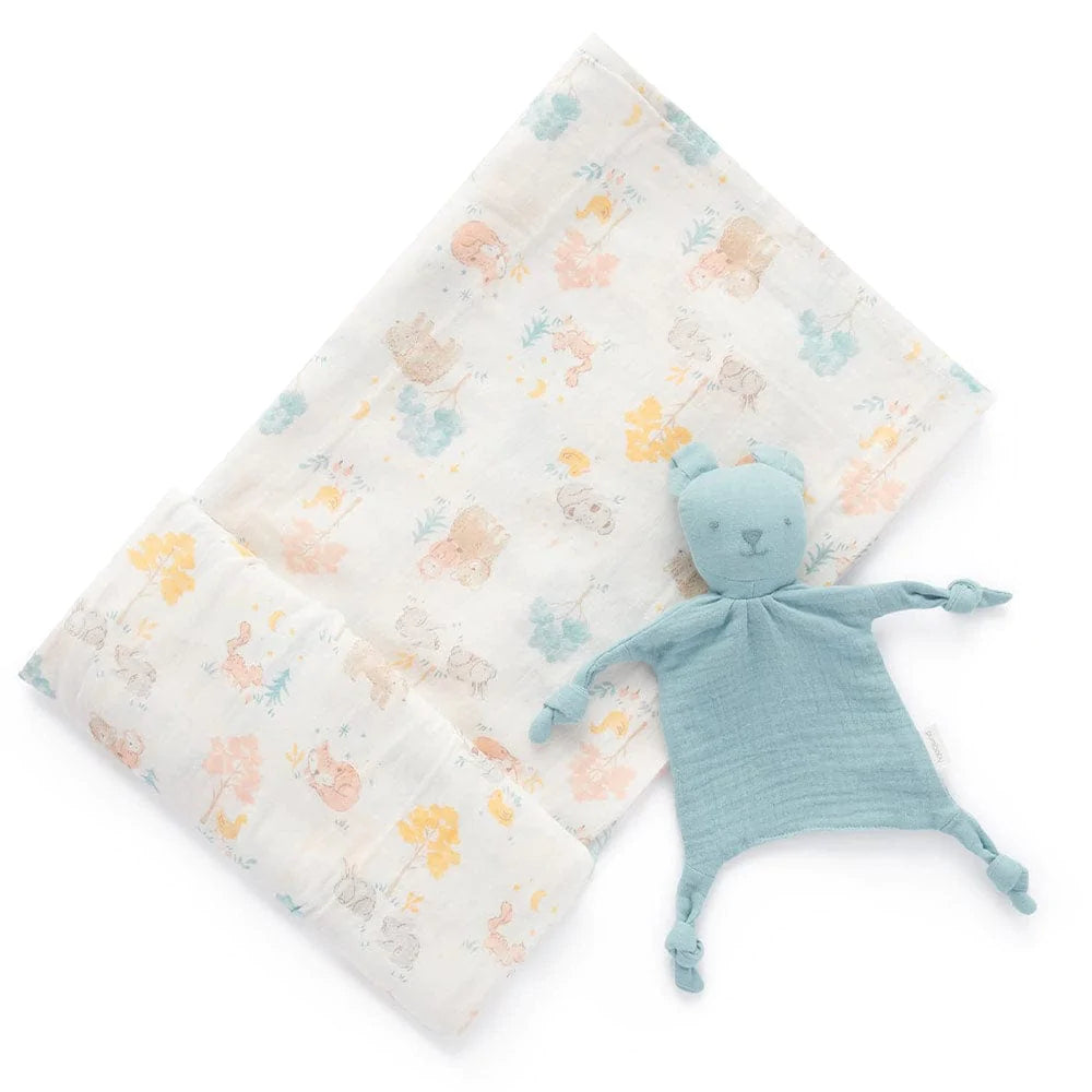 Muslin Comforter Wrap Set in Little Nap Bear Print