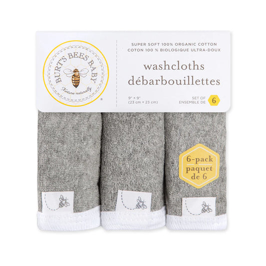 Solid Grey Organic Cotton Washcloths 6 Pack