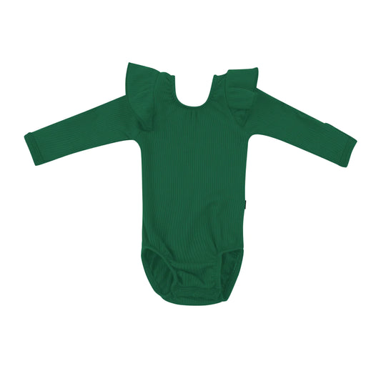 Ribbed Long Sleeve Ruffle Leotard
