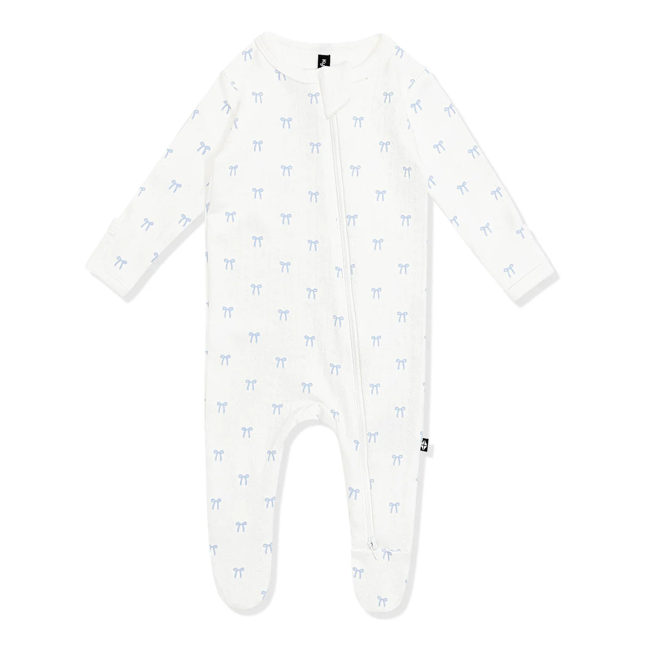 Pointelle Zippered Footie in Sweet Blue Bow