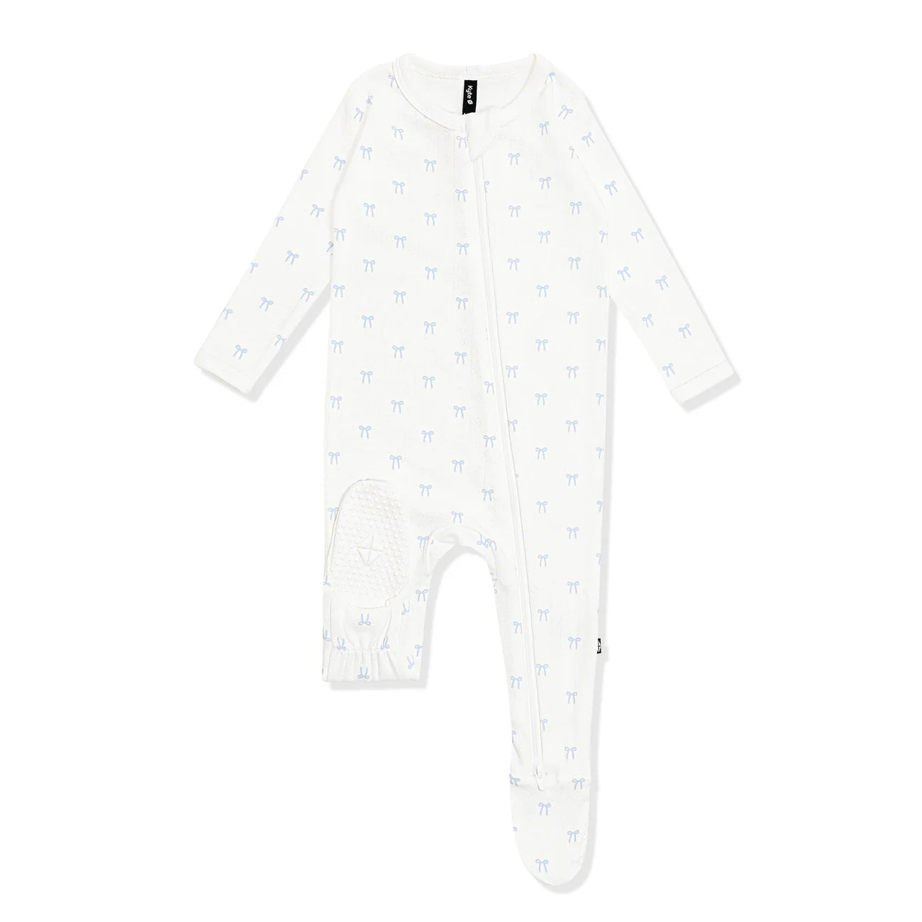 Pointelle Zippered Footie in Sweet Blue Bow