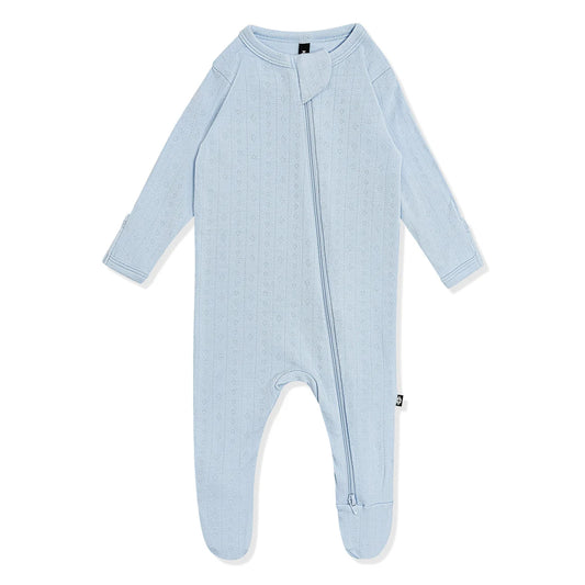 Pointelle Zippered Footie in Breeze