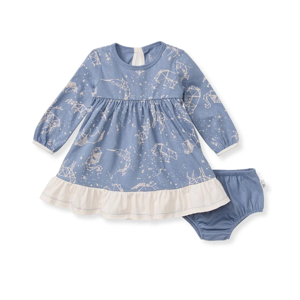 Starry Animals Dress in Dusty Indigo