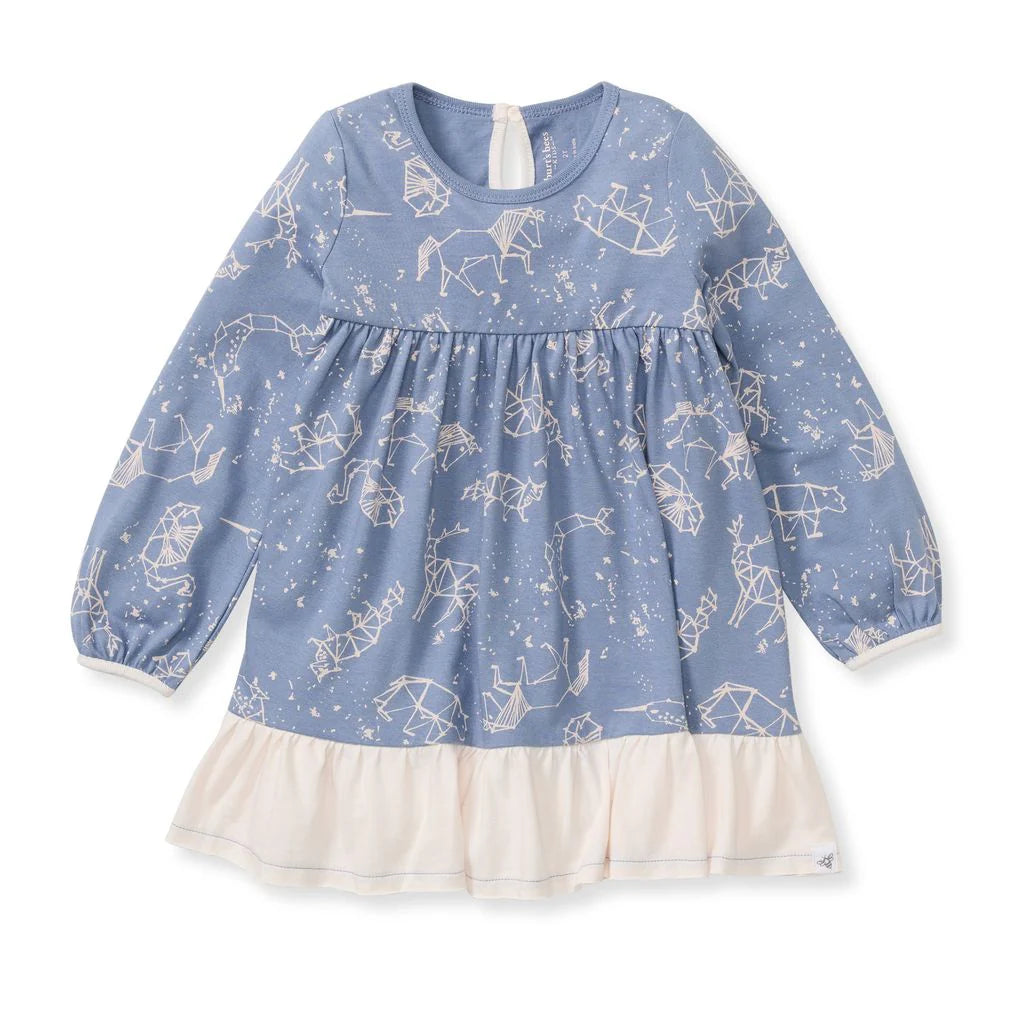 Starry Animals Dress in Dusty Indigo