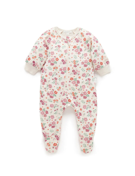 Fleecey Zip Growsuit in Marshmallow Floral