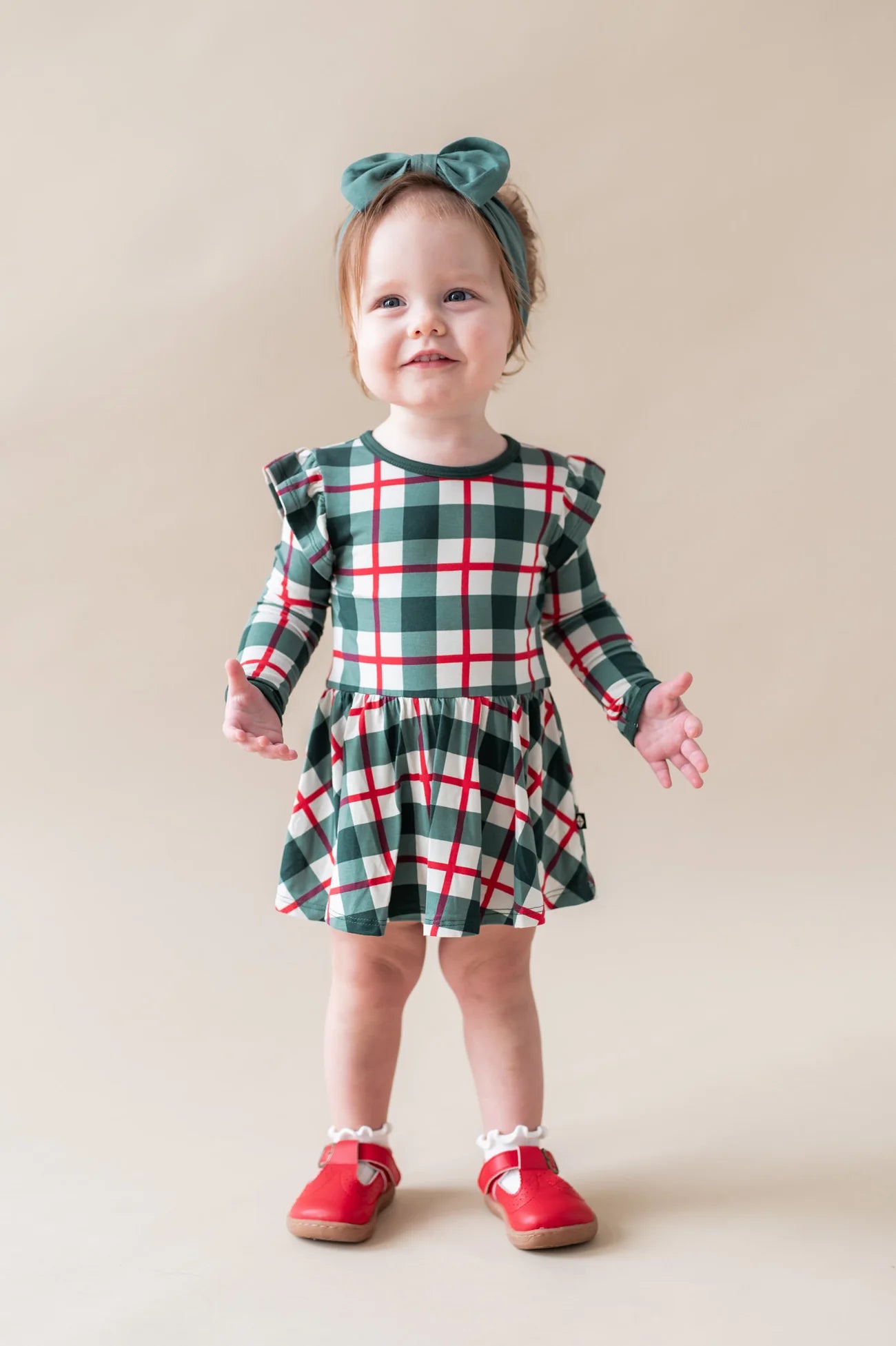 Twirl Bodysuit Dress in Holiday Plaid