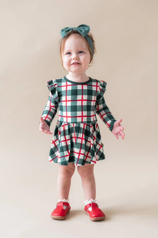 Twirl Bodysuit Dress in Holiday Plaid