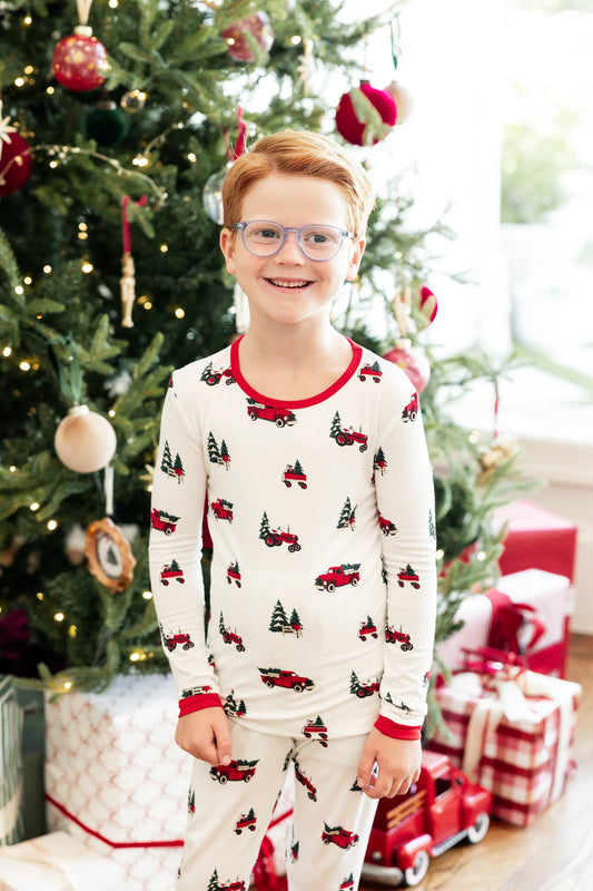 Long Sleeve PJ Set in Holiday Tree Farm